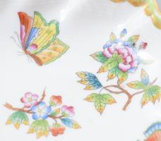 Herendi Viktória mintás porcelán levél formájú edény. Kézzel festett, jelzett, kis kopással 20x18 cm