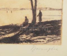 Boross Géza (1908-1971): Siófok, rézkarc, papír, jelzett, üvegezett fakeretben, 30×37 cm