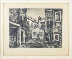 Imre István (1918-1983): Rovinj. Rézkarc, papír, jelzett, üvegezett keretben, 29×39 cm / István Imre...