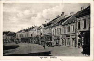 1930 Tapolca, Fő utca, Sárecz Lajos, Wolf Sándor üzlete, gyógyszertár. Löwy B. kiadása (szakadás / tear)