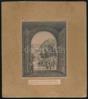 cca 1860 Ludwig Rohbock (1820-1883) - J. M. Kolb: Kilátás a Várkapuból Budán. Blick durchs Burgthor in Ofen, acélmetszet, jelzés nélkül, paszpartuban, 11,5x9,5 cm