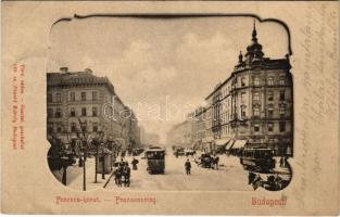 1901 Budapest IX. Ferenc körút és Üllői út sarok, Valéria kávéház, villamosok. Divald Károly 138. (fa)