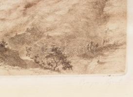 Bajor Ágost (1892-1958): Hegyek között. Rézkarc, papír, jelzett, kartonra kasírozva, lap széle sérül...