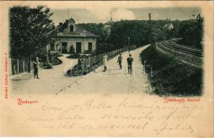 1901 Budapest XII. Svábhegy, gyógyszertár, fogaskerekű vasút sínek. Károlyi György kiadása (apró szakadások / tiny tears)