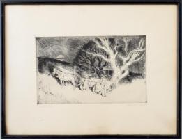 Szőnyi István (1894-1960): Holdtölte. Rézkarc, papír, jelzett. Fakeretben, 19×31,5 cm