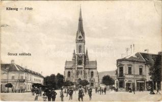 1916 Kőszeg, Fő tér, templom, Strucz szálloda. Róth Jenő kiadása (EB)