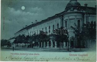 1900 Cegléd, Városháza a Jászberényi utca oldalán este. Sebők Béla kiadása (EK)