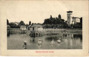 1912 Balatonföldvár, strand, fürdőzők, villa (EK)