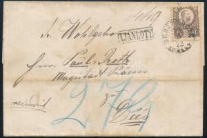 1872 Ajánlott levél Réznyomat 15kr bérmentesítéssel BESZTERCZE / ERDÉLY