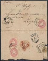 ~1864 Ajánlott levél 3 x 5kr bélyeggel KRONSTADT - Lugos (a levél szinte teljesen kettévált / cover torn apart)