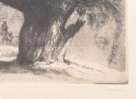 Varga Nándor Lajos (1895-1978): Öreg fák patakon. Rézkarc, papír, jelzett, kartonra kasírozva, 29,5×...