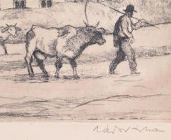 Zádor István (1882-1963): Hazatérők. Rézkarc, papír, jelzett, kartonra kasírozva, hullámos, hátoldal...