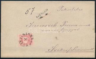 ~1877 Ajánlott levél 5kr + 10kr (kettétépve / torn apart) bélyeggel SZOMBATHELY - Székesfehérvár