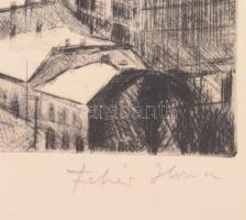 Fehér Ilona (1913-1983): Budapesti látkép. Rézkarc, papír, jelzett, kartonra kasírozva, 19,5×29 cm