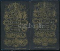 cca 1885 Férfi és női portré, 2 db keményhátú fotó Standl zágrábi műterméből, 10,5×6,5 cm