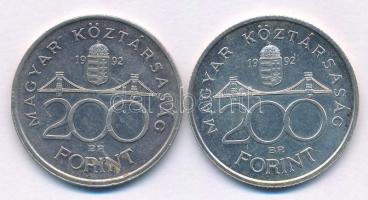 1992. 200Ft "MNB" Ag (2x) T:AU,XF patina 
Adamo F13