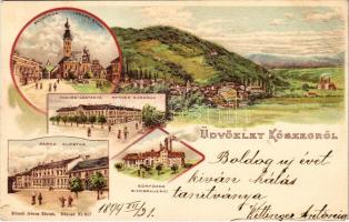 1899 (Vorläufer) Kőszeg, Belváros, Honvéd laktanya, Zárda, Sörfőzde. Róth Jenő kiadása, Art Nouveau, litho (Rb)