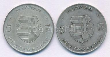 1947. 5Ft Ag "Kossuth" (2x) T:VF,F patina Adamo F8.1