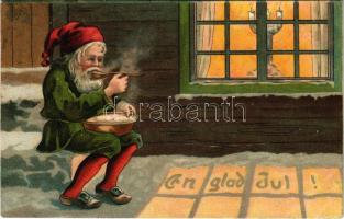 1906 En glad Jul! / Christmas greeting art postcard with dwarf. litho (EK)