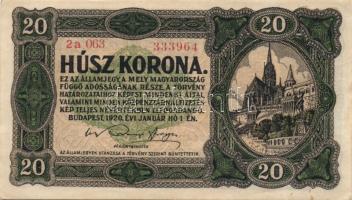 1920. 2K "2aa" 6 sorszám + 20K T:I- + 1930. 100P T:I