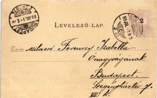 1899 (Vorläufer) Verőce, Nógrádverőce; Dunapart + "BÉCS-BUDAPEST 2. SZ." vasúti mozgóposta