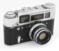 cca 1970 FED-4 szovjet távmérős fényképezőgép, Industar-61 f/2.8 52mm objektívvel, eredeti bőr tokjá...