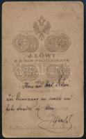 cca 1880 Ditrói Mórnak dedikált férfiportré, keményhátú fotó Löwy József bécsi műterméből, 10,5×6,5 ...