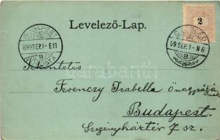 1899 (Vorläufer) Cegléd, Református templom és iskola, Takarékpénztár, Piac tér, M. kir. posta. Szág...