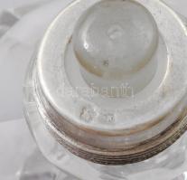 Antik dugós kölnis üveg, ezüst (Ag) szerelékkel, jelzett, m: 9 cm