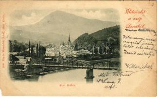 1898 (Vorläufer) Alsókubin, Dolny Kubín; Üdvözlet a szép Árvából! Híd. Hirschfeld Adolf kiadása / Greetings from Orava! bridge (EM)