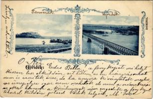 1899 (Vorläufer) Újvidék, Novi Sad; Pétervárad vára, vasúti híd / Petrovaradin castle, railway bridge. Art Nouveau