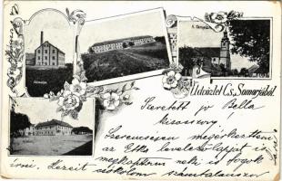 1900 Somorja, Csallóköz-Somorja, Somorin, Samorín; gőzmalom, új laktanya, városháza, Katolikus templom / mill, military barracks, town hall, church. Art Nouveau, floral (EK)