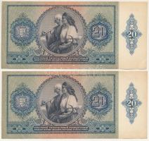 1941. 20P (2x) sorszámkövetők, alacsony "C 001 009674 - C 001 009675" sorozatszámmal T:AU ...