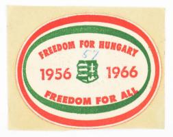 "Freedom for Hungary 1956 1966 Freedom for All" textil díszpecsét, papíron, 5,5 x 7 cm