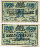 Ostffyasszonyfa / hadifogolytábor 1916. június 1. 20f (2x) sorszámkövetők, arab sorozat és sorszámma...