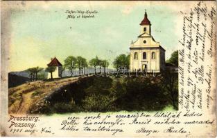 1901 Pozsony, Pressburg, Bratislava; Mély út kápolna / Tiefen Weg Kapelle / chapel. Heliocolorkarte von Ottmar Zieher (szakadás / tear)