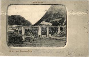 1904 Fortezza, Franzensfeste (Südtirol); Hohe Brücke / railway bridge, train, locomotive. Art Nouveau (EK)