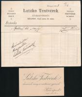 1883-1892 Bp., Latzko Testvérek ékszerészek, 2 db számla: 1883 brillant tűről, fejléces papíron és 1892-ből, 5 kr okmánybélyeggel