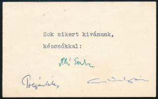cca 1960 Illés Endre (1902-1986) író és mások által aláírt üdvözlőkártya