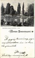 1898 (Vorläufer) Körmöcbánya, Kremnitz, Kremnica; Szent István ünnepi mulatóhely a tóval / kiosk with lake (EK)