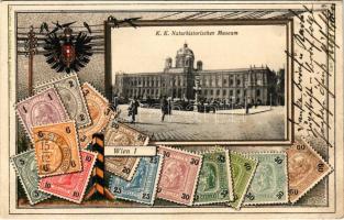 Wien, Vienna, Bécs I. K.k. Naturhistorisches Museum. Carl Otto Hayd Philatelie-Ansichtskarte Art Nouveau, embossed stamps, litho (EK)