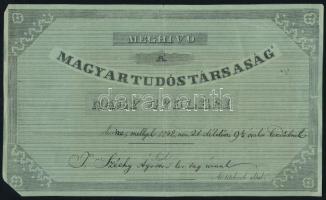 1842 A Magyar Tudós Társaság meghívója, hajtott, sarokhiány