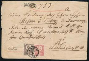 1874 Réznyomat 5kr + 15kr ajánlott levélen IGLÓ - Pest