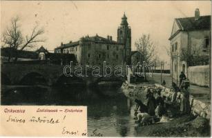 1903 Crikvenica, Cirkvenica; Kinderheim / orphanage, bridge, washerwomen