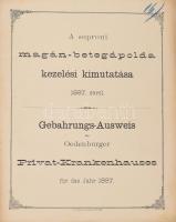 1898 A soproni magán-betegápolda kezelési kimutatása 1897. évről. Sopron, 1898, Romwalter Alfréd-ny., 14+(2) p. Magyar és német nyelven. Kiadói tűzött papírkötés, kissé sérült címlappal.