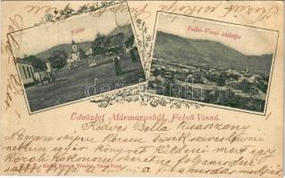 1901 Felsővisó, Viseu de Sus (Máramaros, Maramures); Fő tér, templom, látkép. Bárány Tivadar kiadása / main square, church, general view. Art Nouveau, floral (b)