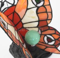 Tiffany jellegű üveggel pillangó alakú lámpa, kopással, m: 23,5 cm