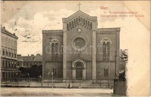 1906 Wien, Vienna, Bécs VI. Gumpendorferstrasse, Evangelische Kirche mit Schule / street, Lutheran church and school
