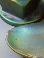 Zsolnay 3 darab eozin mintás tárgy, 2 darab sérült, a váza hibátlan, m: 14 cm alatt