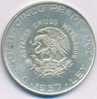 Mexikó 1957. 5P Ag "Hidalgo" T:AU Mexico 1955. 5 Pesos "Hidalgo" C:AU Krause KM#...